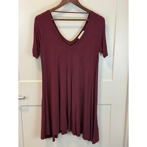 Nectar Clothing Crimson Burgundy V-Neck Mini Swing Dress Tie Back size Medium